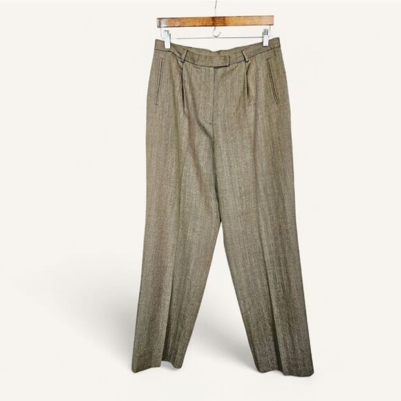 Vintage Lauren Ralph Lauren Silk Wool Linen Pleated Relaxed Fit Trouser Pants 14 - Picture 1 of 11